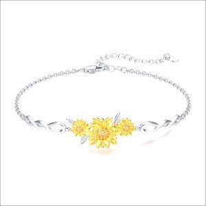 925 Sterling Silver Sunflower Charm Bracelet Adjustable Infinity Link